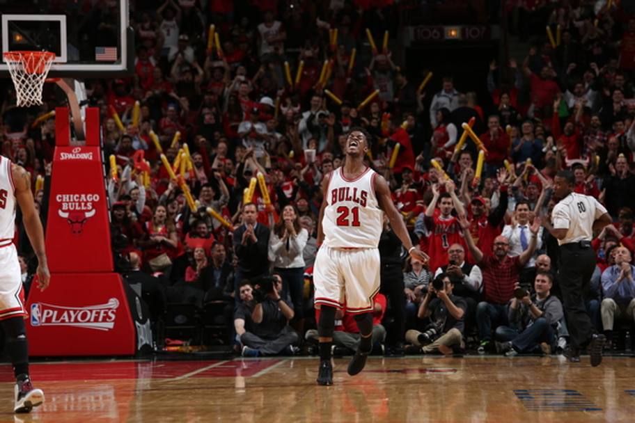 La gioia di Jimmy Butler, Bulls, all&#39; United Center di Chicago, Illinois. (Getty Images)